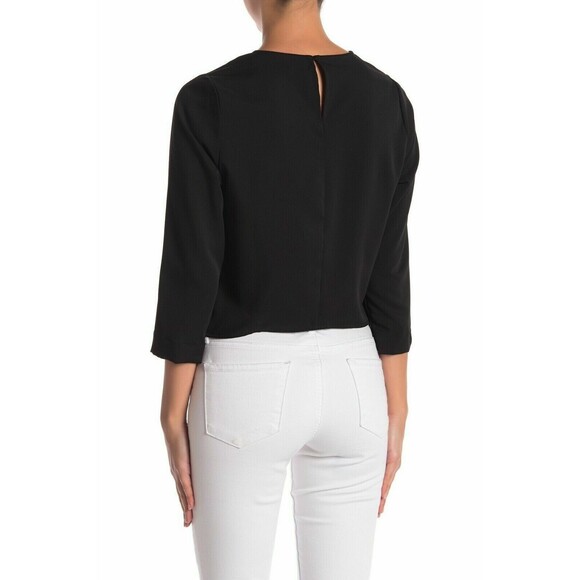 NEW Code X Mode 3/4 Sleeve Faux Wrap Blouse Women's sz S Black - Picture 3 of 6